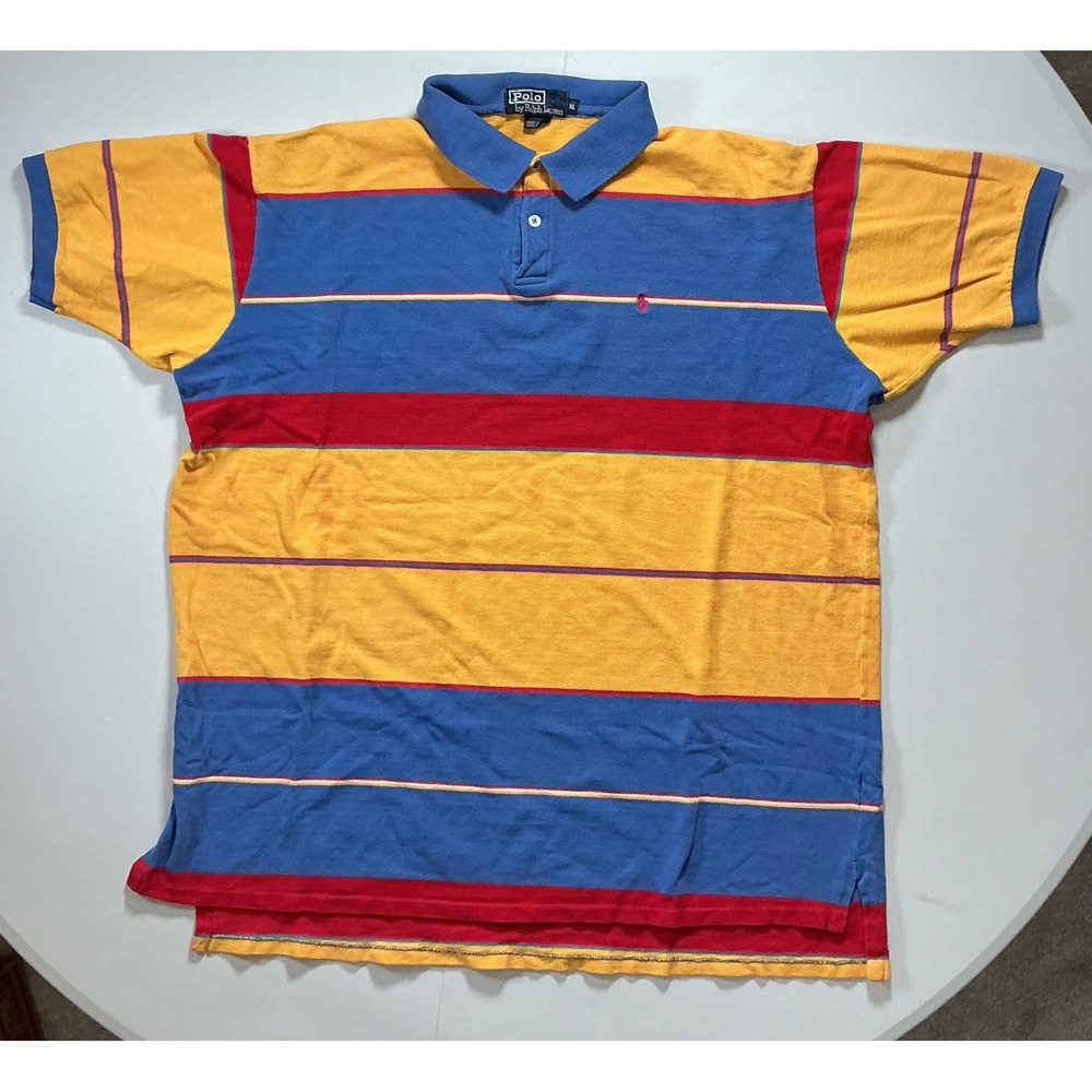 VTG USA Made 90s Polo Ralph Lauren Color Block Shirt Mens XL Striped Pique